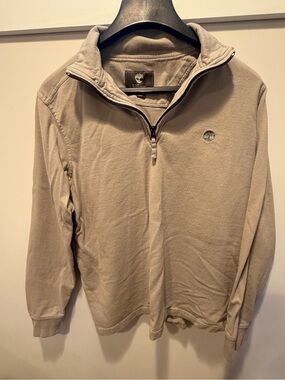 Timberland Men’s Zip-Up Mock Neck Sweater in Light Beige